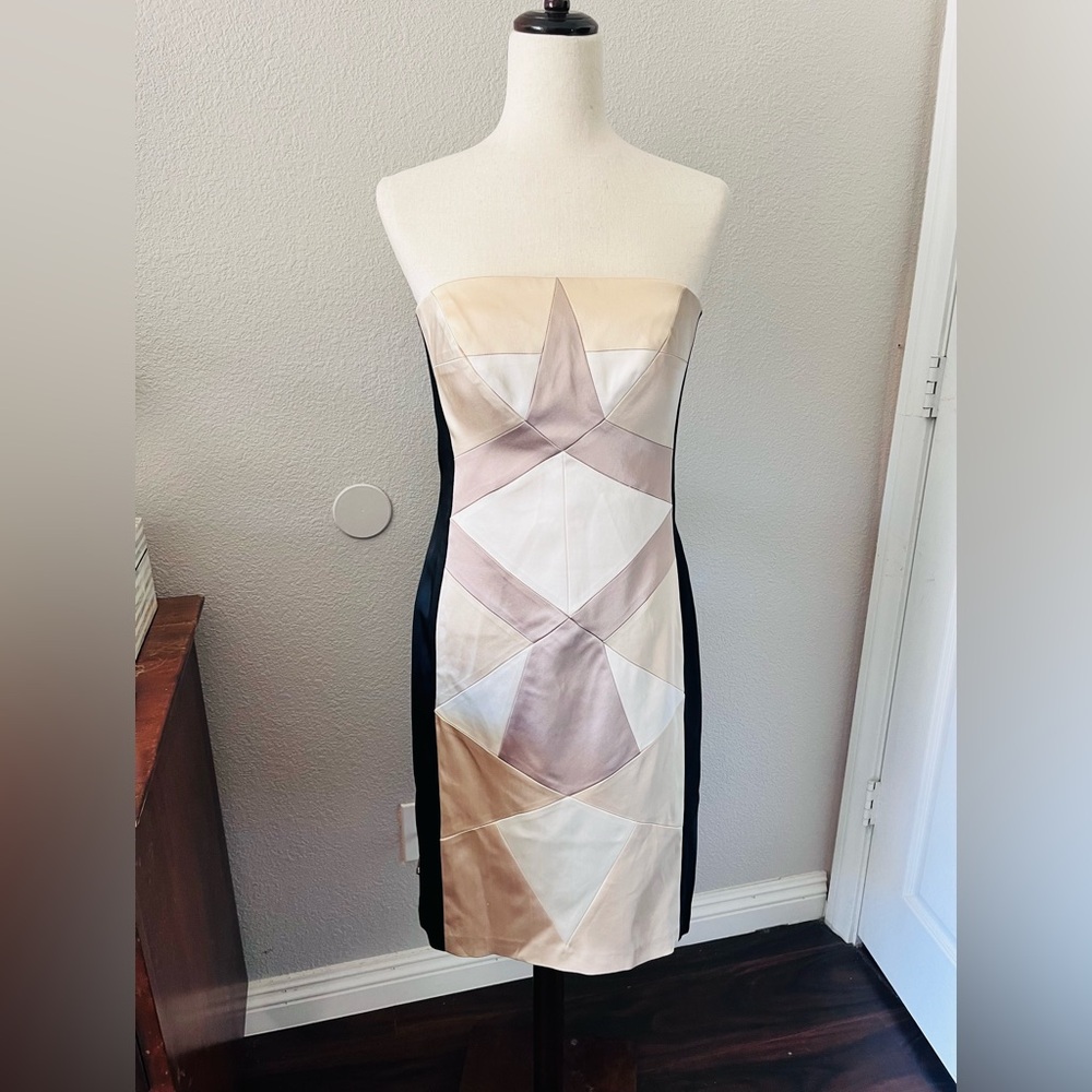 Cache satin geometric cocktail dress